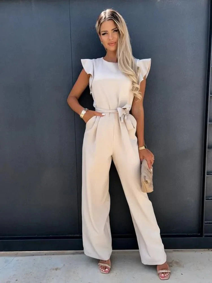 Luna’s Elegant Bow-Tie Wide-Leg Jumpsuit