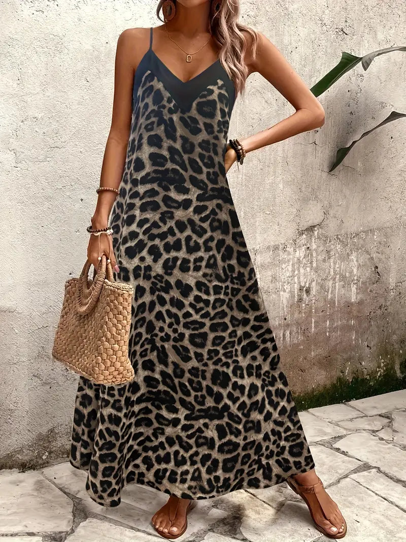 Luna’s Fierce Whispers V-Neck Leopard Maxi Dress