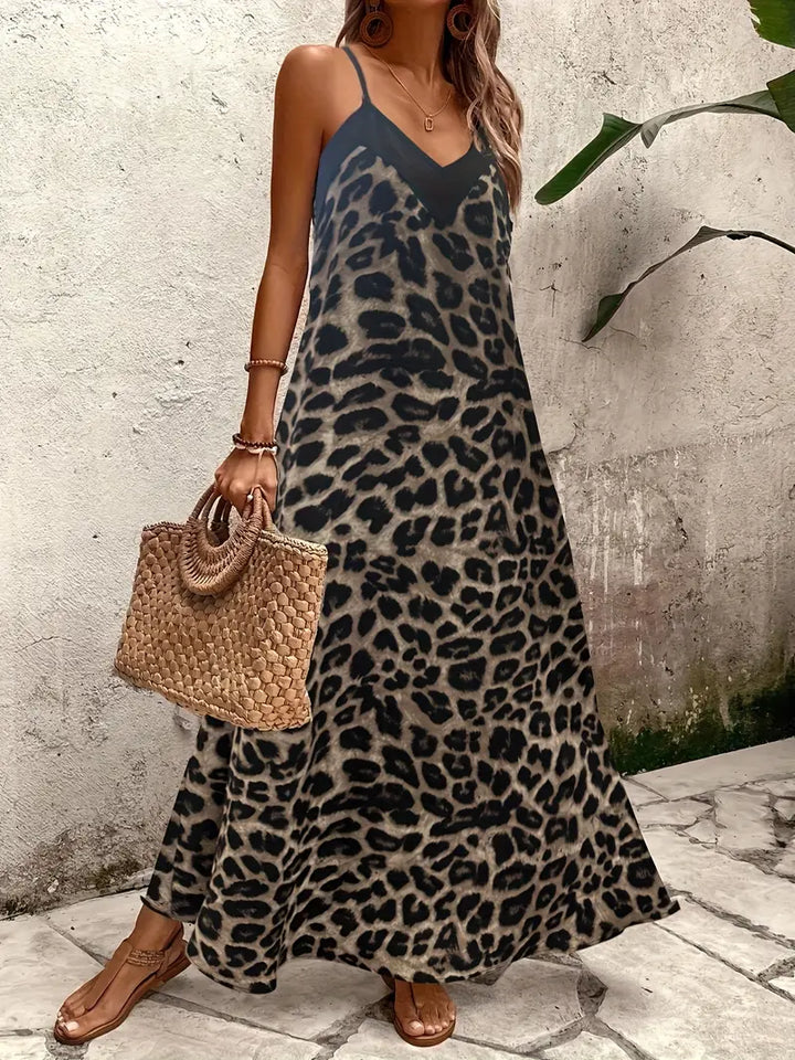 Luna’s Fierce Whispers V-Neck Leopard Maxi Dress