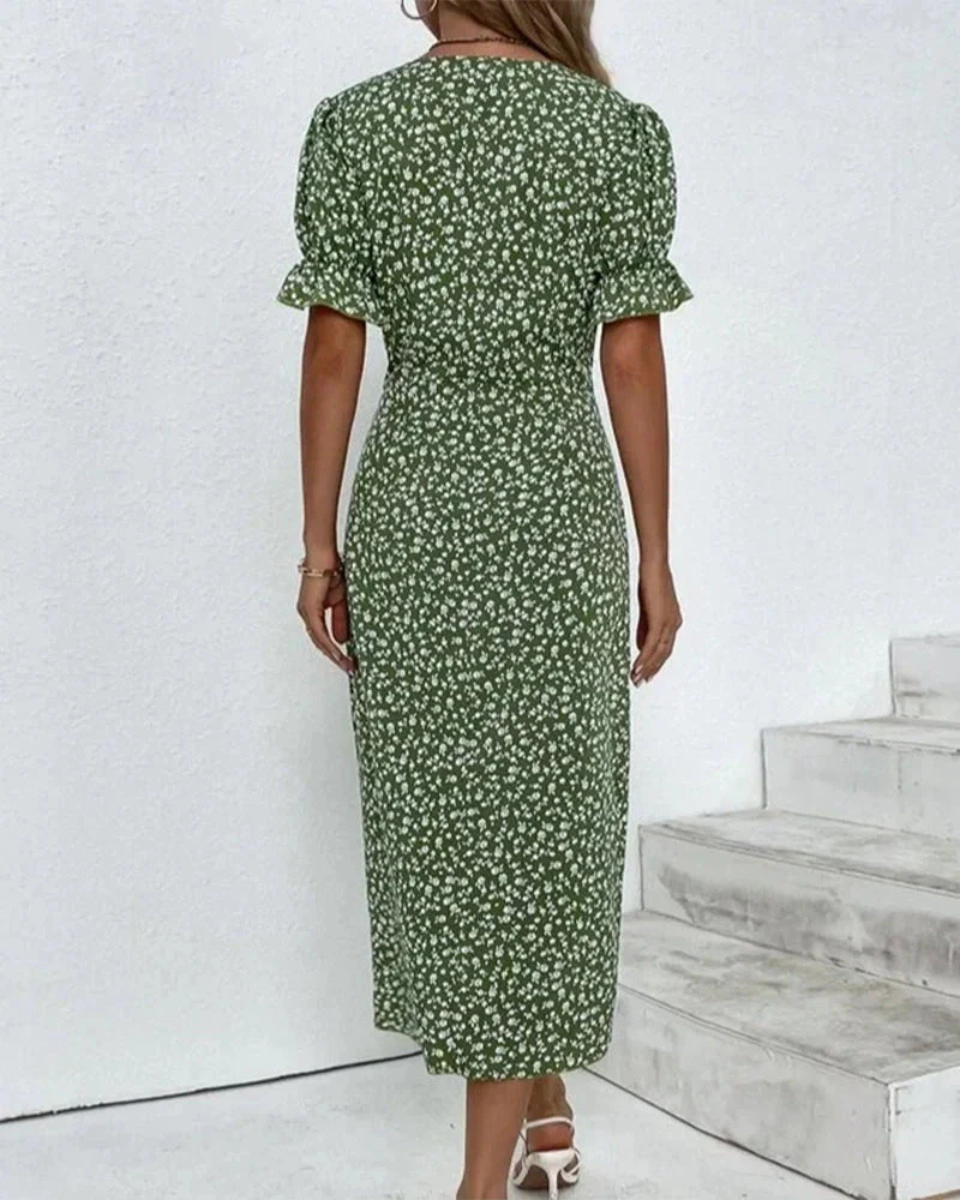 Luna’s Floral Wrap Flutter Midi Dress