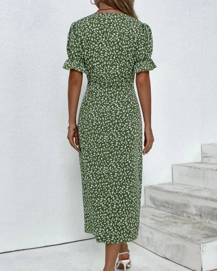Luna’s Floral Wrap Flutter Midi Dress
