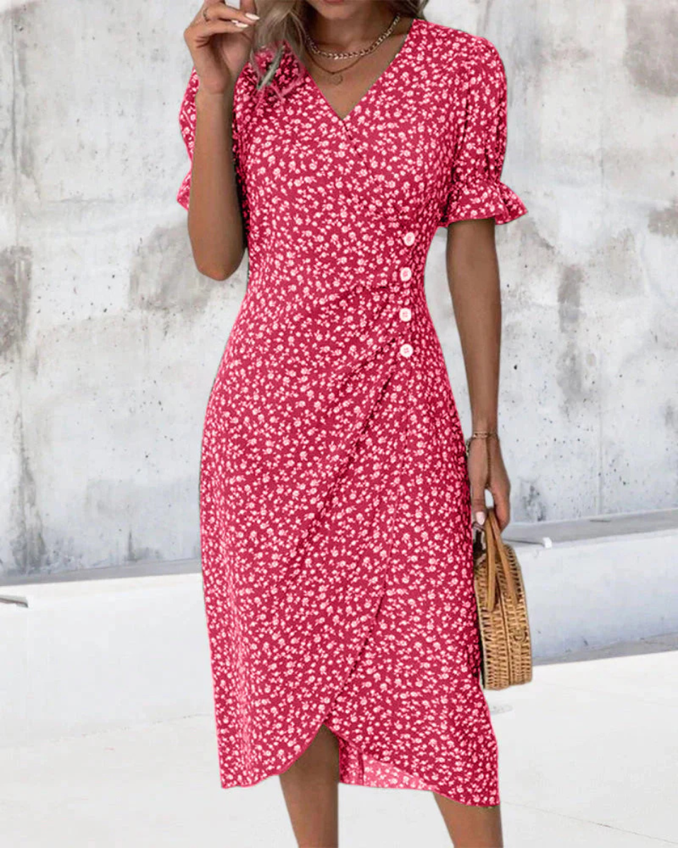 Luna’s Floral Wrap Flutter Midi Dress