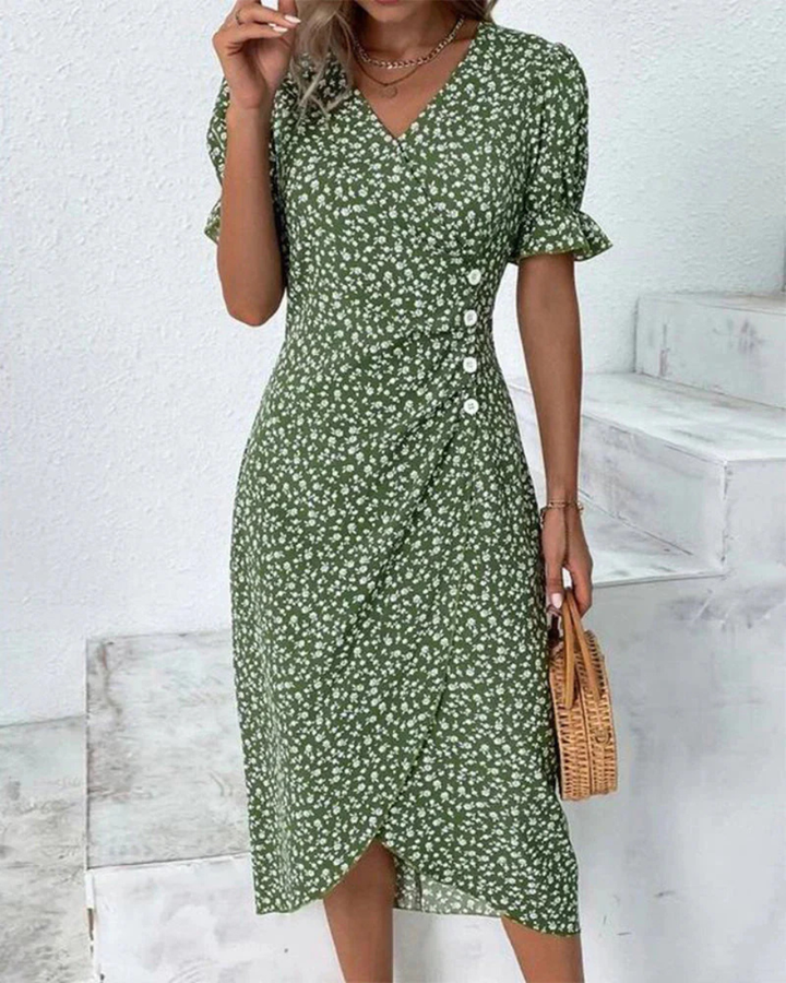 Luna’s Floral Wrap Flutter Midi Dress