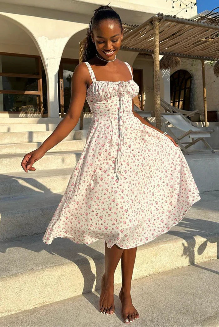 Luna’s Garden Whispers Ruched Bodice Midi Dress