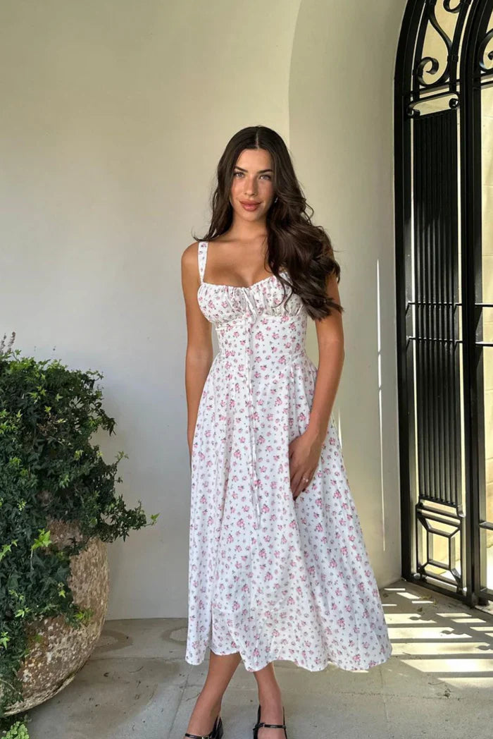 Luna’s Garden Whispers Ruched Bodice Midi Dress