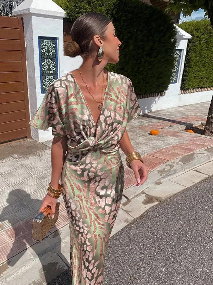 Luna’s Golden Allure Elegant Midi Dress