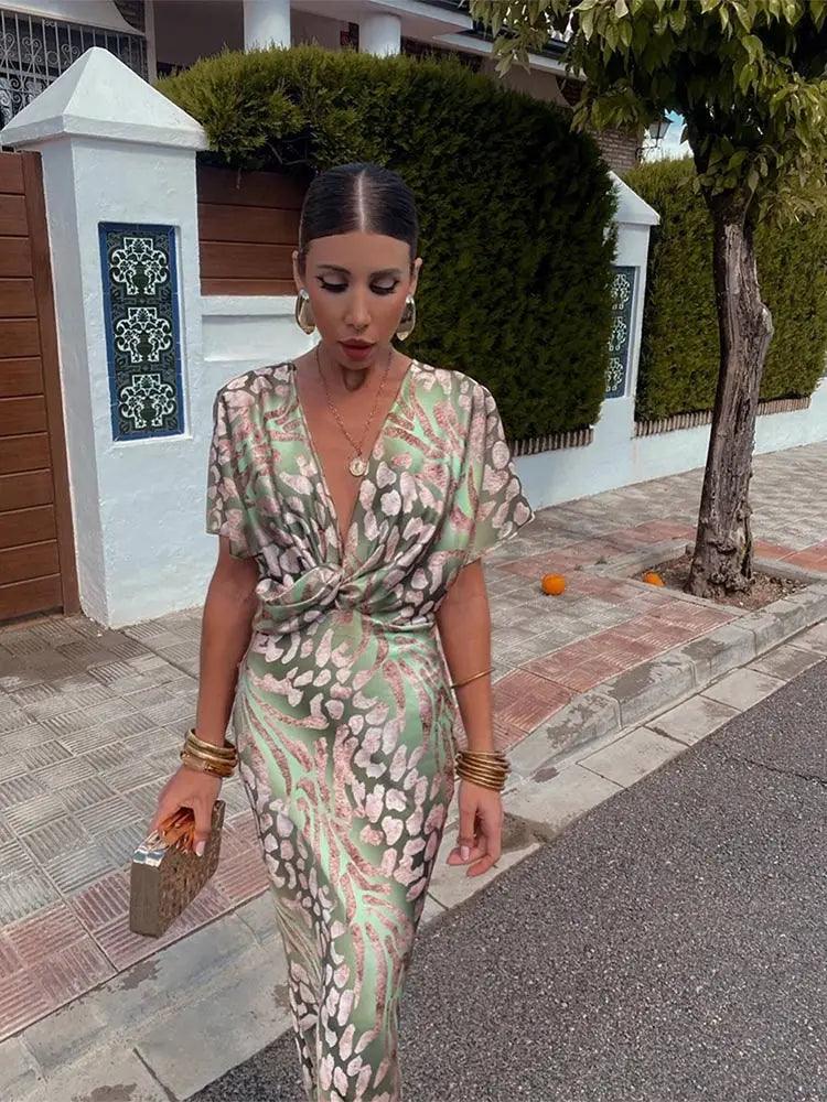 Luna’s Golden Allure Elegant Midi Dress