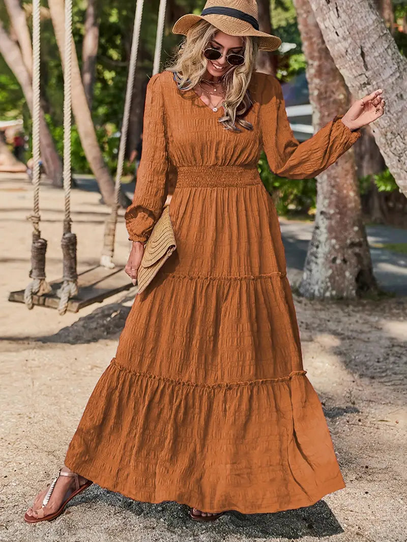 Luna’s Golden Escape Tiered Maxi Dress
