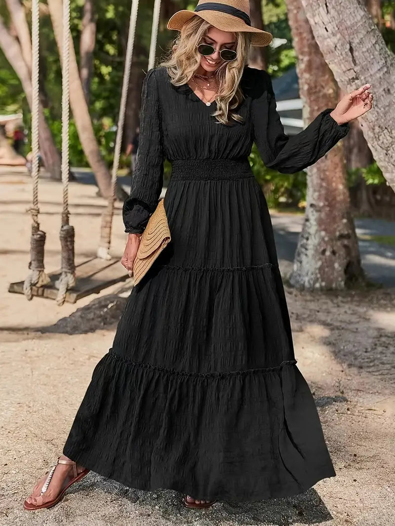 Luna’s Golden Escape Tiered Maxi Dress