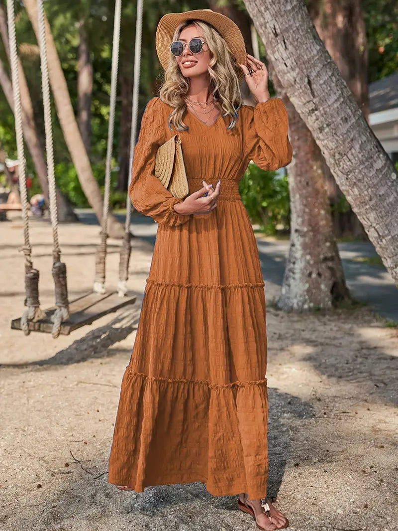 Luna’s Golden Escape Tiered Maxi Dress