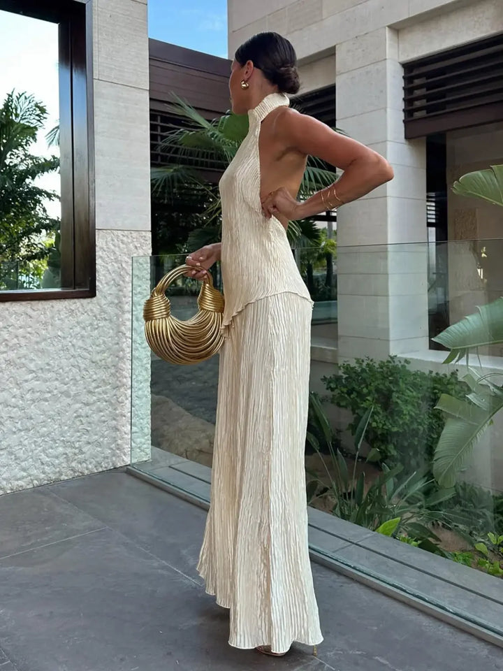 Luna’s Golden Serenity Pleated Set