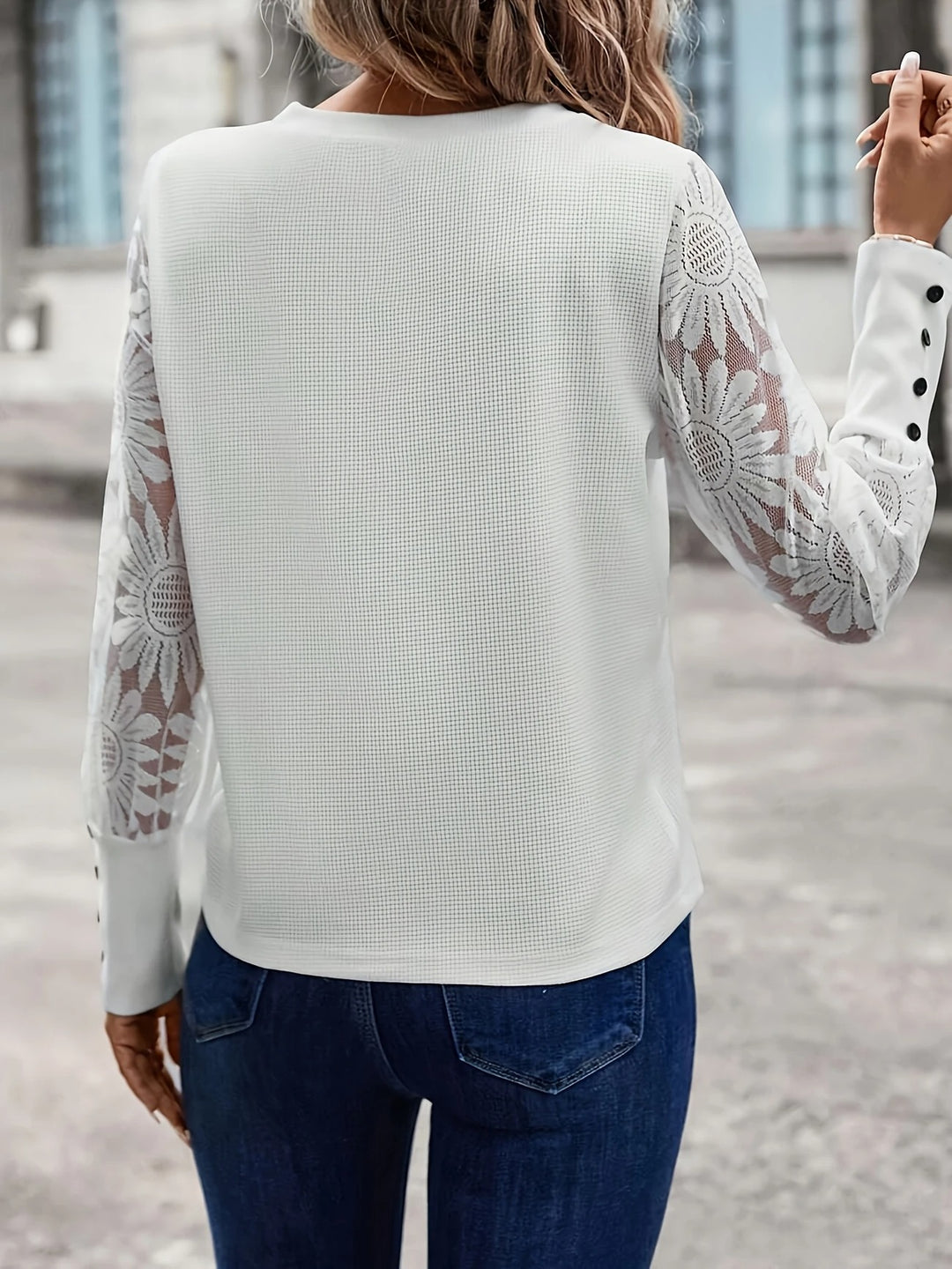 Luna’s Golden Whisper Floral-Sleeve Chic Blouse
