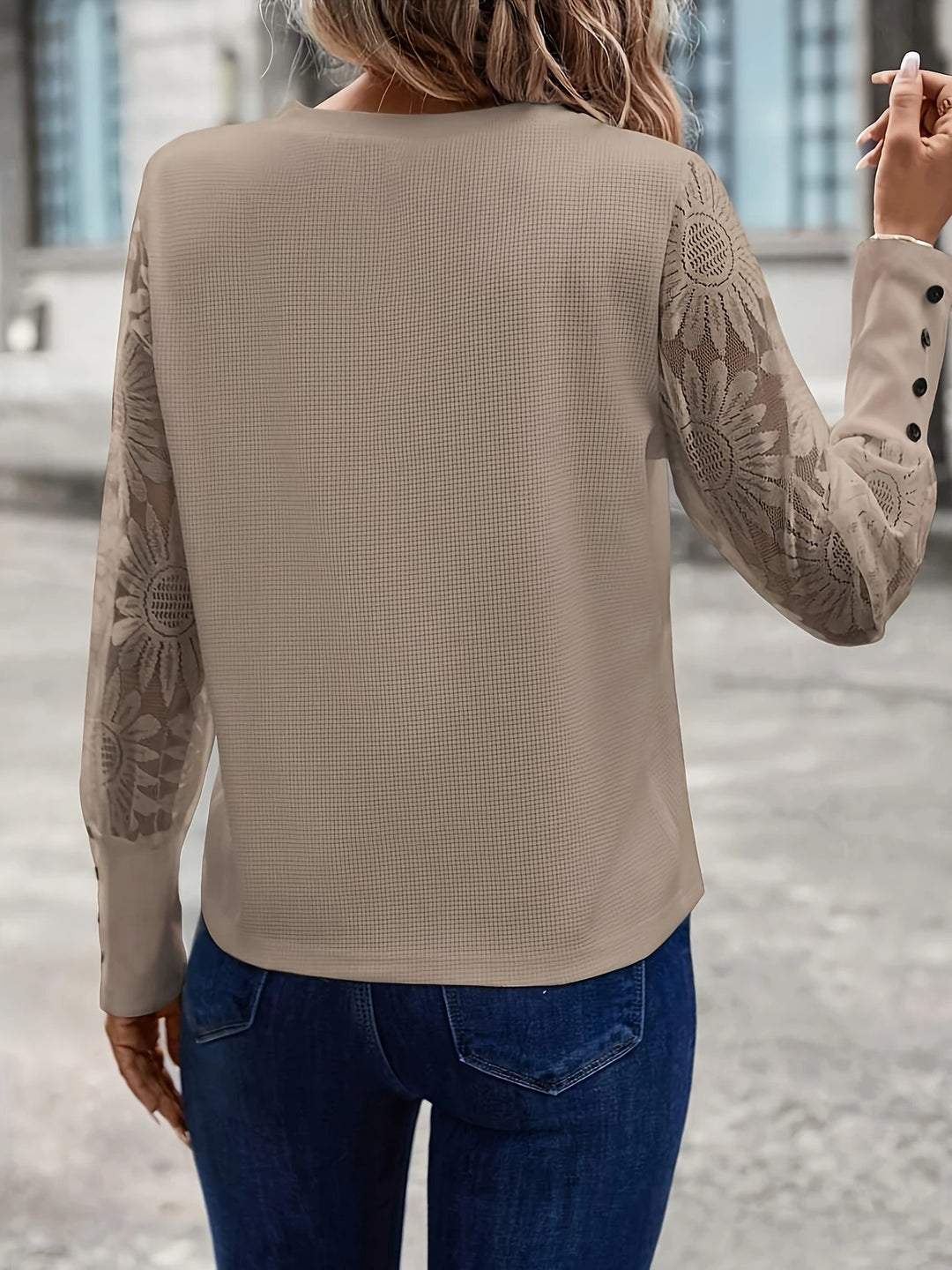 Luna’s Golden Whisper Floral-Sleeve Chic Blouse