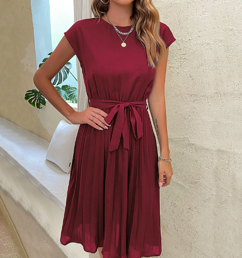 Luna’s Graceful Whisper Pleated Midi Dress