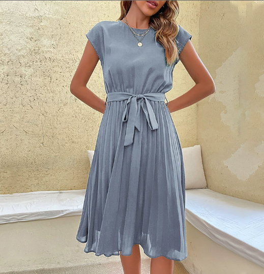 Luna’s Graceful Whisper Pleated Midi Dress