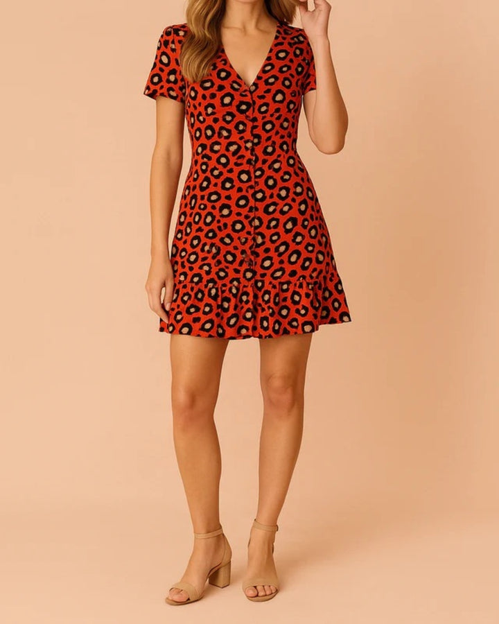 Luna’s Leopard V-Neck Ruffle Mini Dress