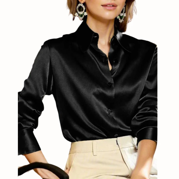 Luna’s Midnight Allure Draped Button Blouse