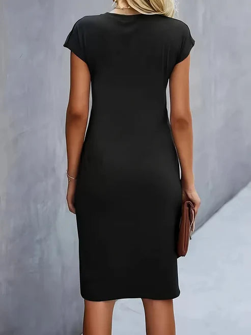 Luna’s Midnight Whisper Draped Midi Dress