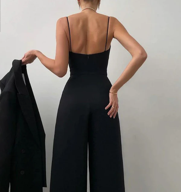 Luna’s Midnight Allure Pleated Wide-Leg Jumpsuit