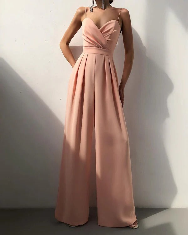 Luna’s Midnight Allure Pleated Wide-Leg Jumpsuit