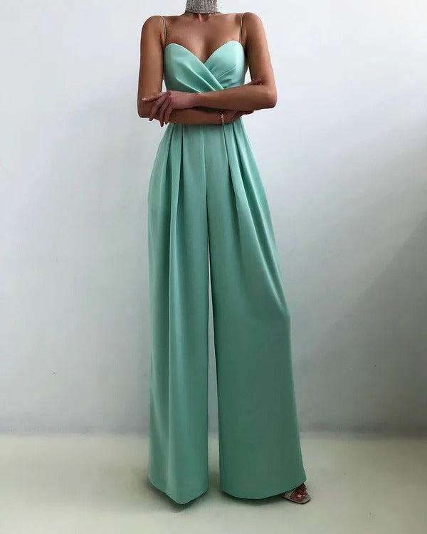 Luna’s Midnight Allure Pleated Wide-Leg Jumpsuit