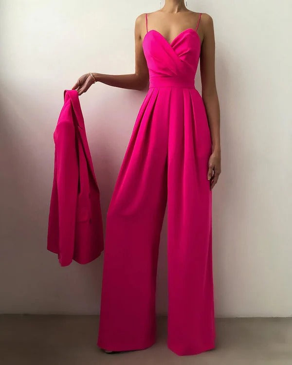 Luna’s Midnight Allure Pleated Wide-Leg Jumpsuit