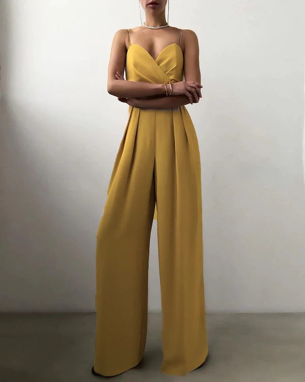 Luna’s Midnight Allure Pleated Wide-Leg Jumpsuit
