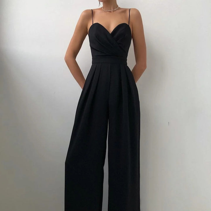 Luna’s Midnight Allure Pleated Wide-Leg Jumpsuit
