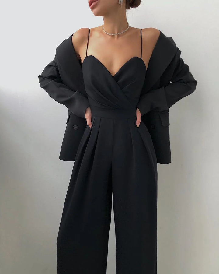 Luna’s Midnight Allure Pleated Wide-Leg Jumpsuit