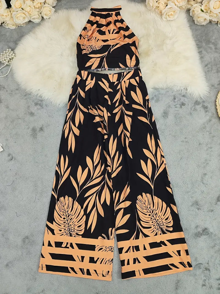 Luna’s Midnight Mirage Leaf-Print Halter Set