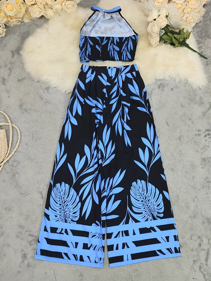Luna’s Midnight Mirage Leaf-Print Halter Set