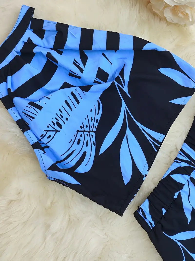 Luna’s Midnight Mirage Leaf-Print Halter Set