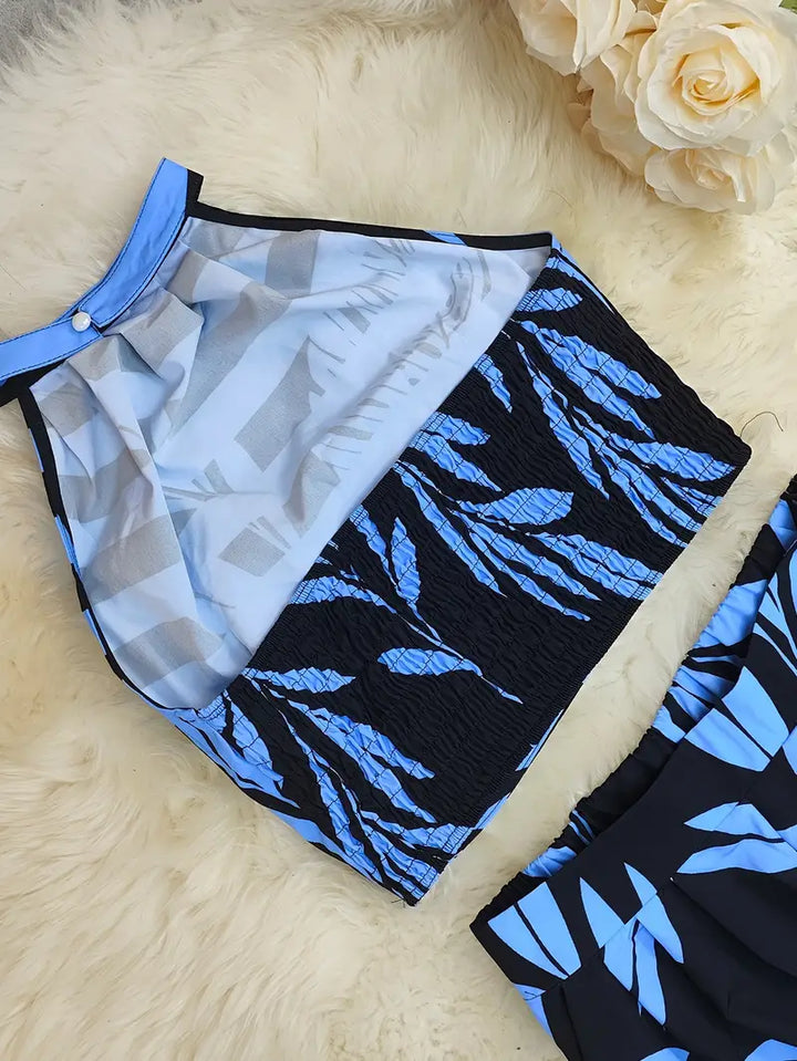 Luna’s Midnight Mirage Leaf-Print Halter Set
