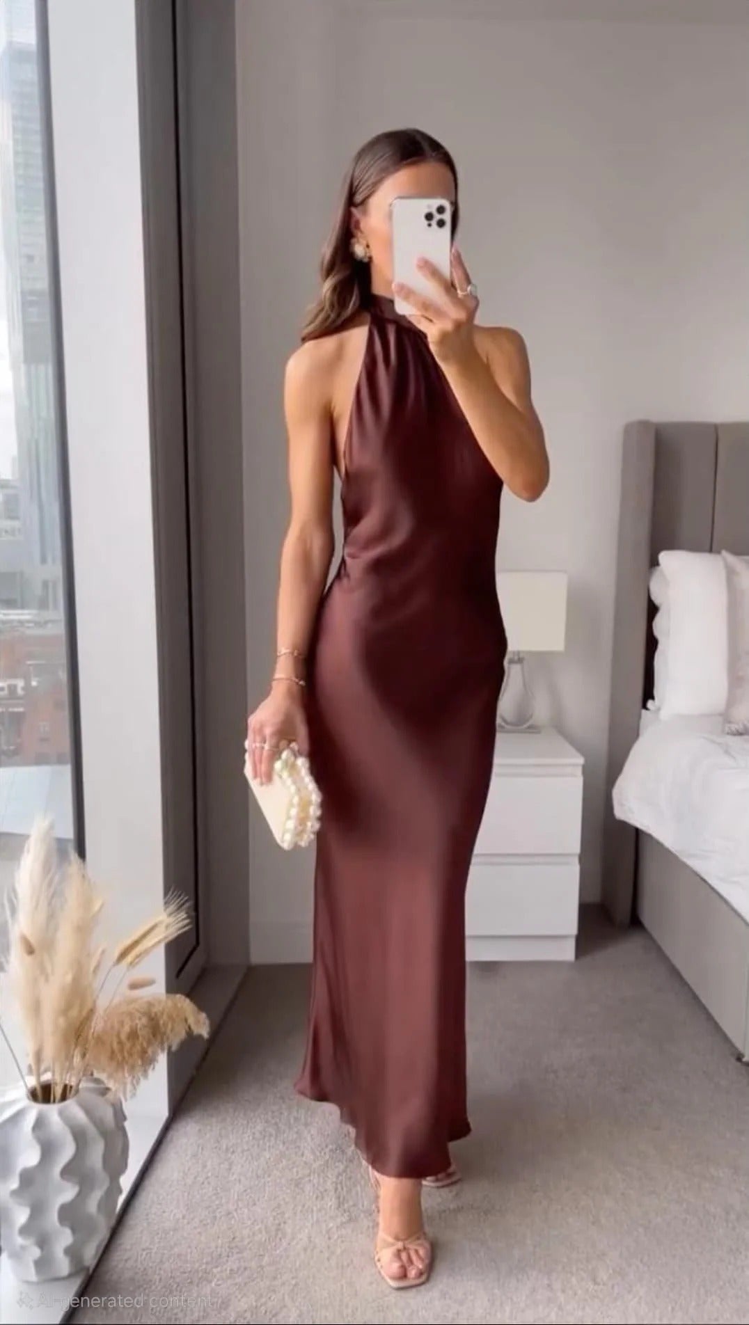 knee length dresses for ladies Halter Maxi Dress With Ruffle | Tulum Dress, Beach Maxi Dress, Ruffle Maxi  Dress main image 0