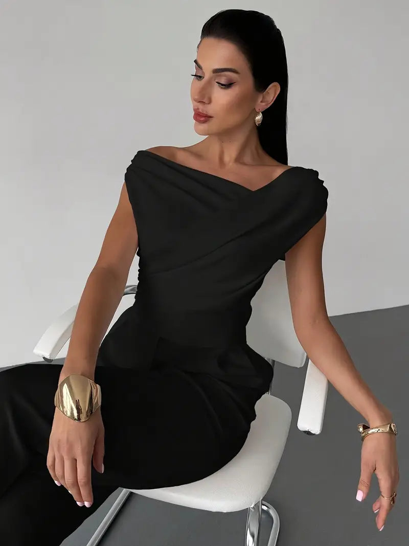 Luna’s Modern Grace Draped Shoulder Top