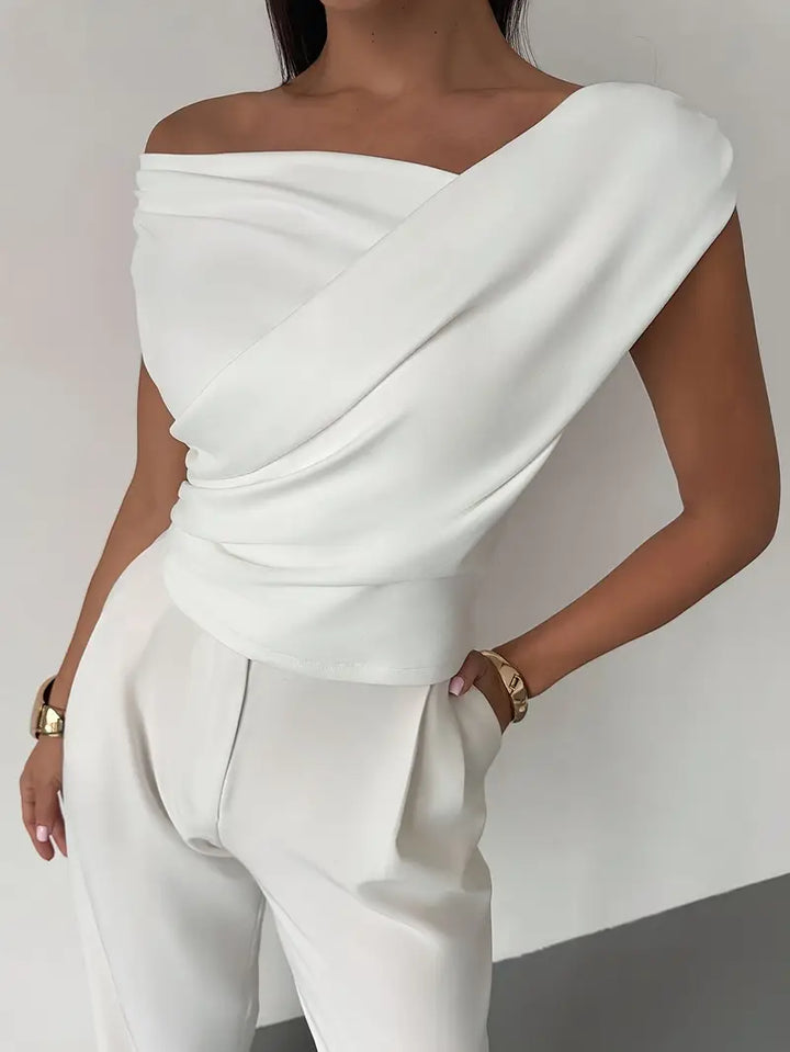 Luna’s Modern Grace Draped Shoulder Top