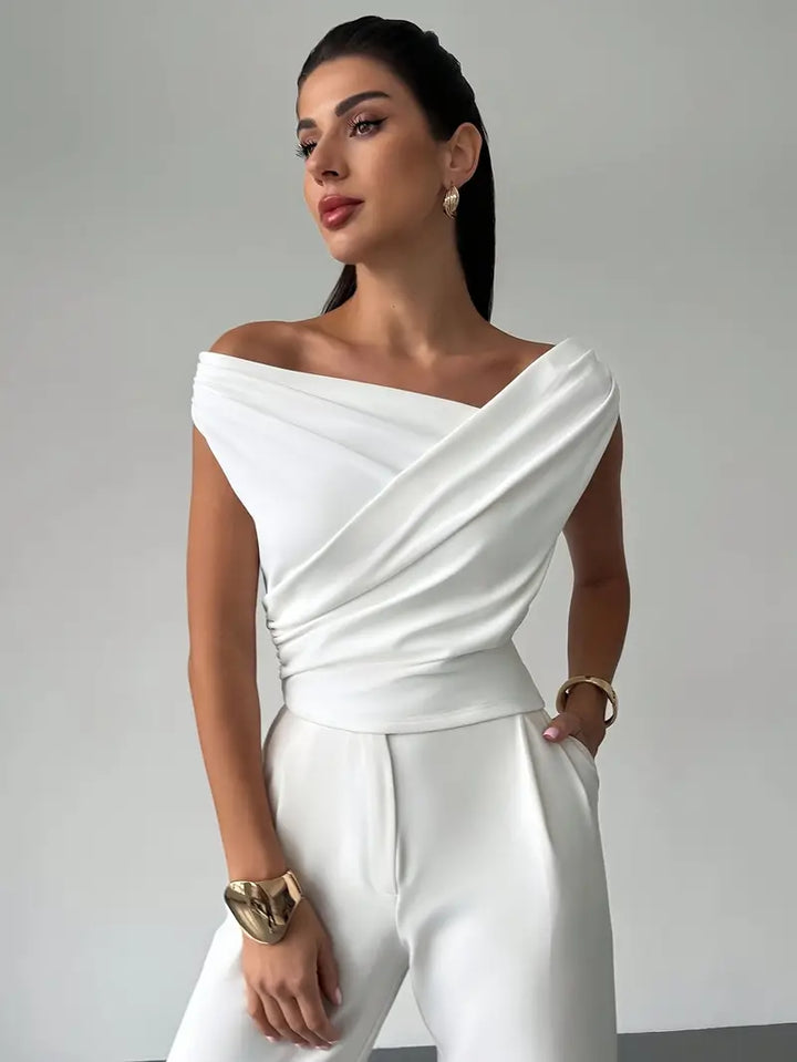 Luna’s Modern Grace Draped Shoulder Top