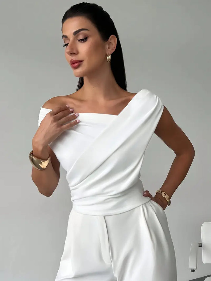 Luna’s Modern Grace Draped Shoulder Top