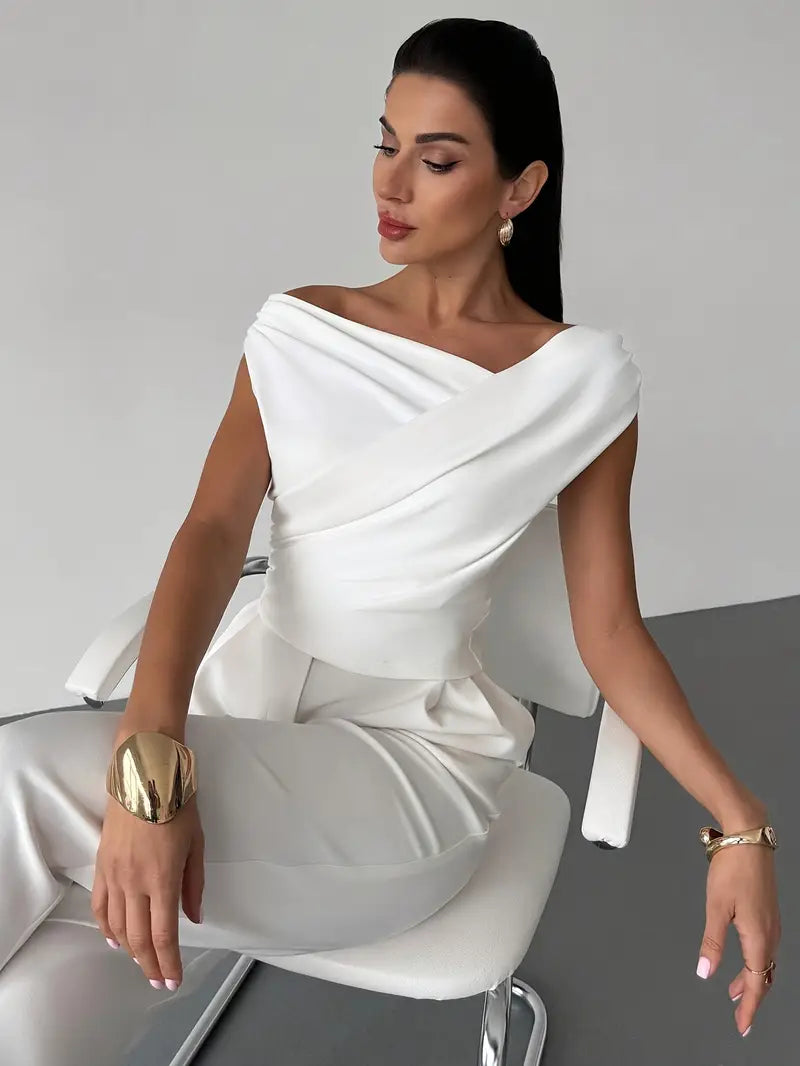 Luna’s Modern Grace Draped Shoulder Top