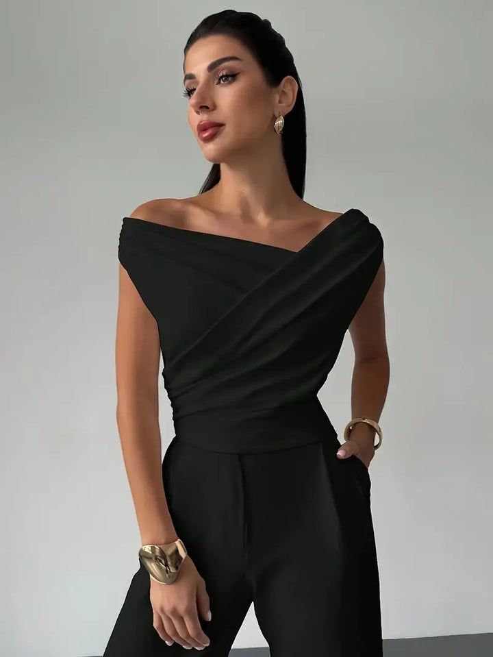 Luna’s Modern Grace Draped Shoulder Top