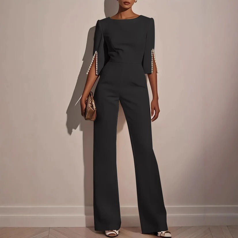 Luna’s Modern Grace Pearl-Slit Jumpsuit