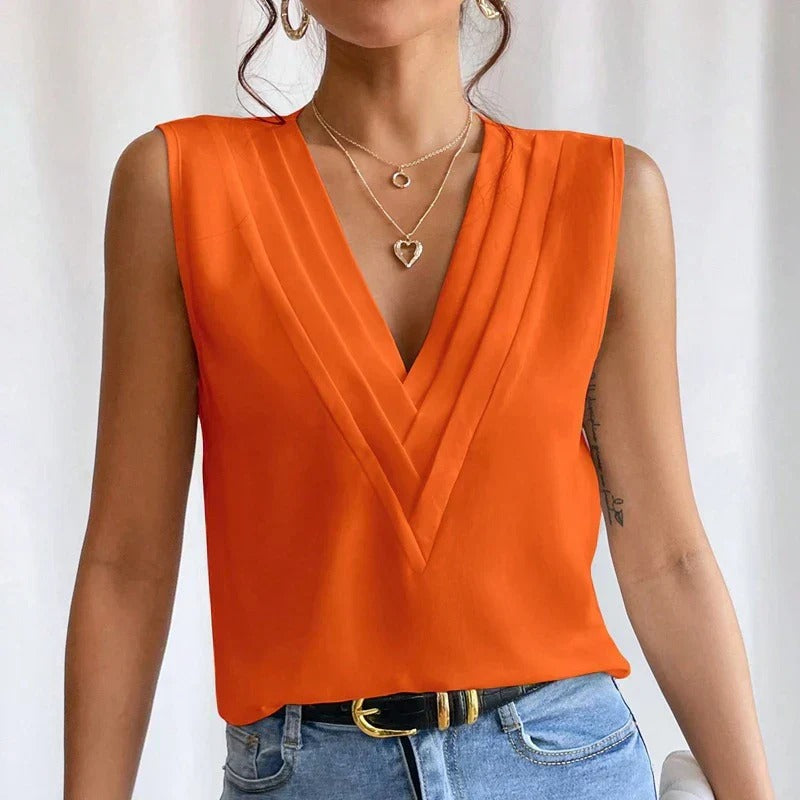 Luna’s Modern Grace Pleated V-Neck Blouse