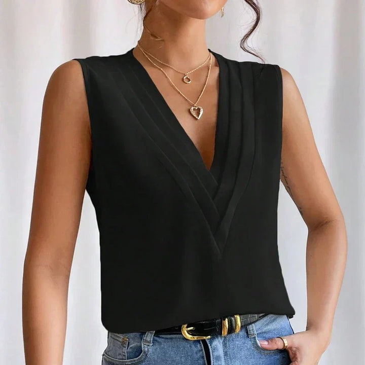 Luna’s Modern Grace Pleated V-Neck Blouse