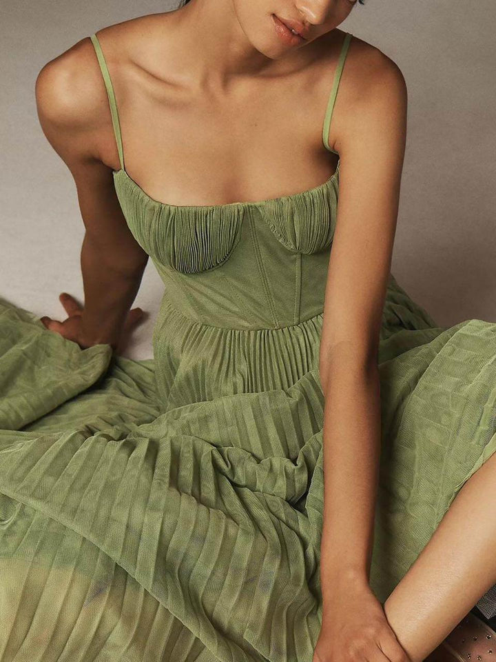 Luna’s Poetic Grace Pleated Tulle Maxi Dress