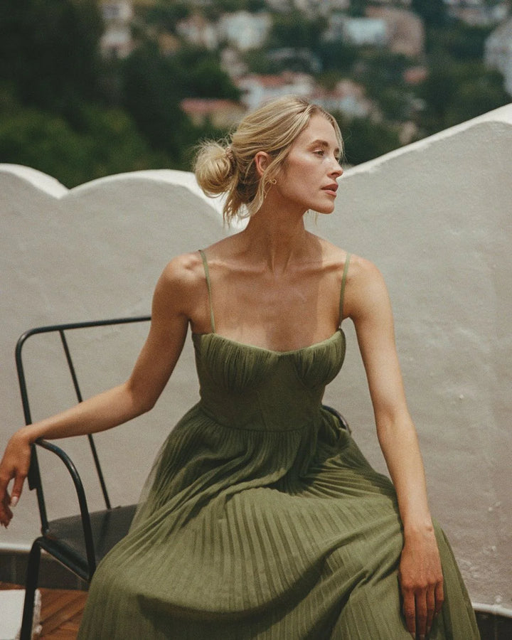 Luna’s Poetic Grace Pleated Tulle Maxi Dress