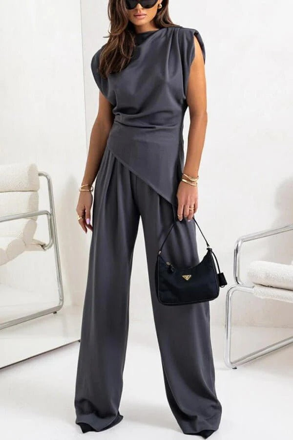 Luna’s Poised Allure Draped Two-Piece Set