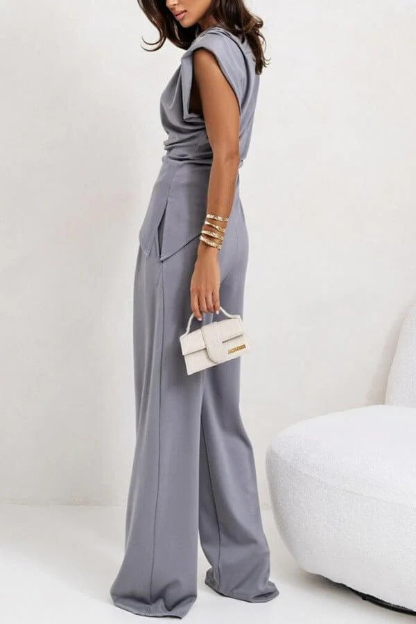 Luna’s Poised Allure Draped Two-Piece Set