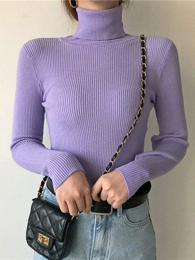 Luna’s Poised Allure Ribbed Turtleneck Top