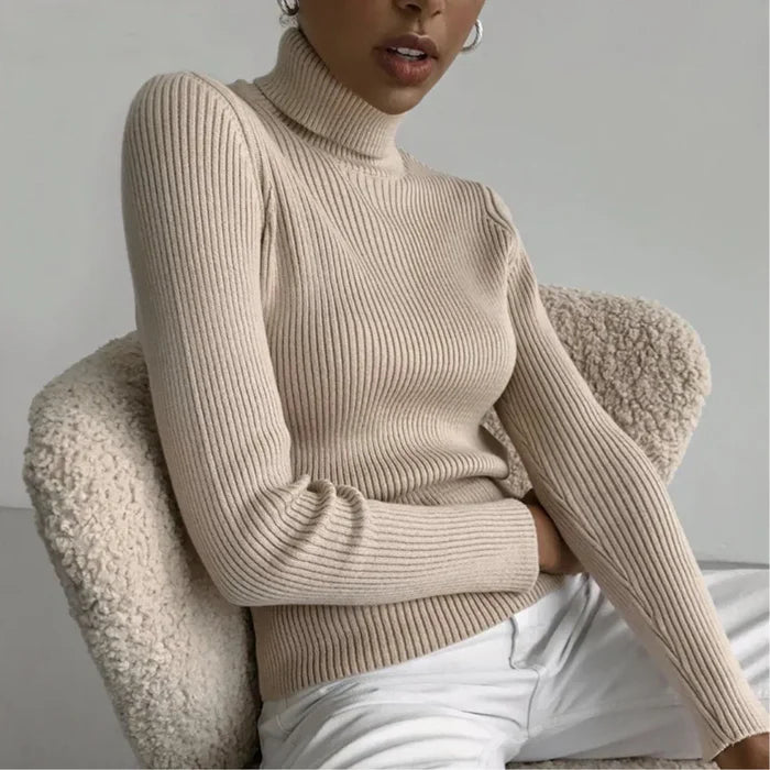 Luna’s Poised Allure Ribbed Turtleneck Top