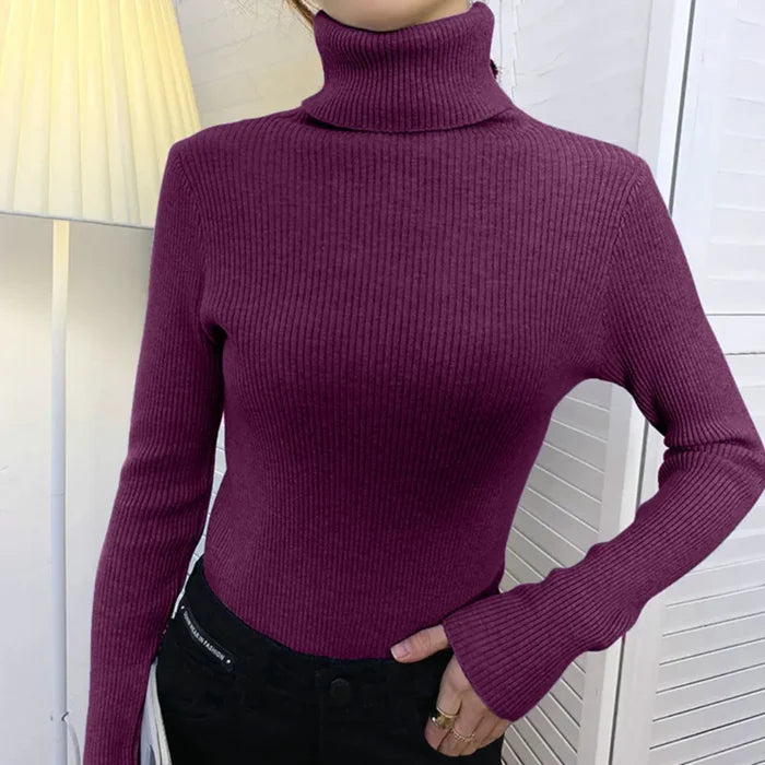 Luna’s Poised Allure Ribbed Turtleneck Top